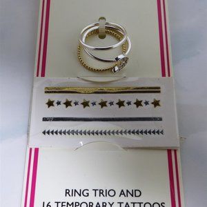 NINE WEST 3 Band Band / Ring Set White & Gold Plate NWT
